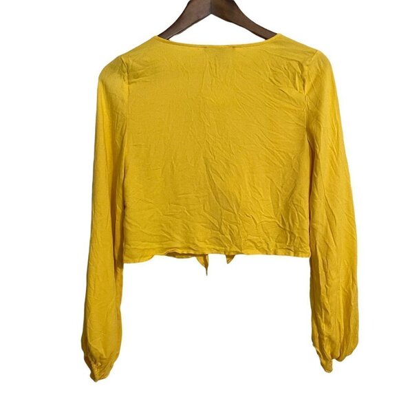 Forever 21 Women's NWT Mustard Peasant Sleeve Tie Front Y2K 90s Blouse Small - Picture 7 of 7